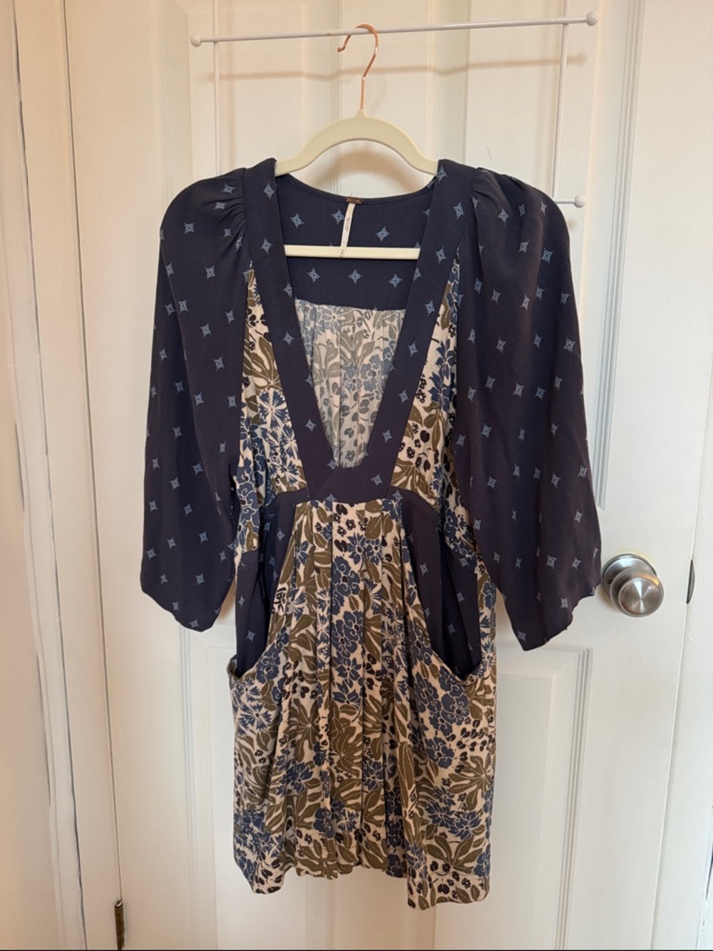 Free People Navy and Beige Dress